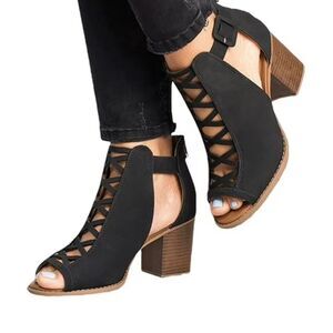 Soda Aran Open Toe Braided Front Stacked Heel Sandals Shoes, Sz 6.5